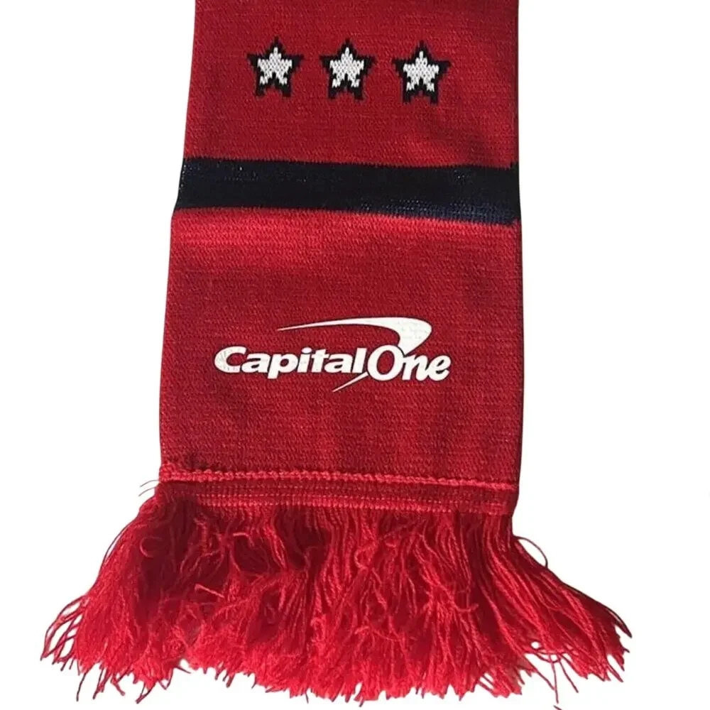 Washington Capitals Red Black Scarf Fringe Knit NHL Weagle All Caps Fan NEW